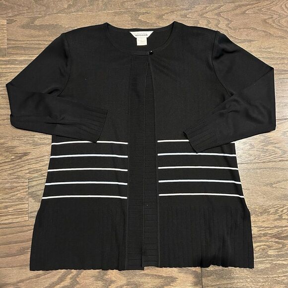 Exclusively Misook Womens Cardigan‎ XL Black Striped One Button Casual Modern - Picture 1 of 8